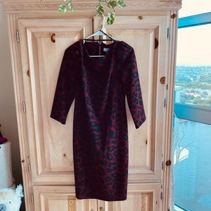 Calvin Klein Sz10 burgundy w black leopard print dress excellent condition.